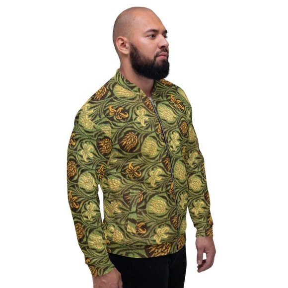 Tulip and Lily Pattern Vintage Art Print Unisex Bomber Jackets - Picture 2 of 11